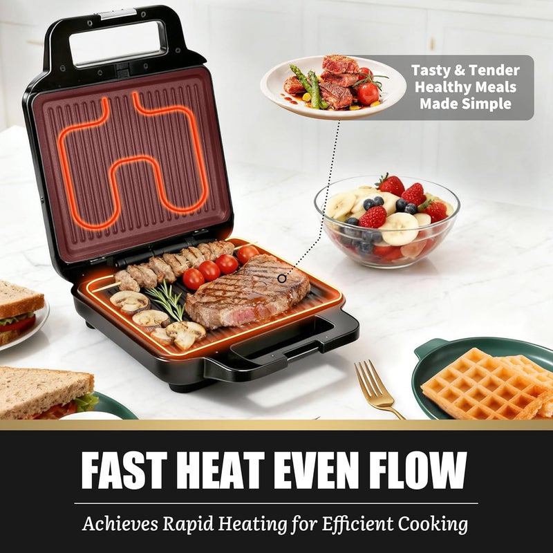 FineMade Panini Grill Press Breakfast Sandwich Maker 3 in 1, Electric Griddle Panini Press, Grilled Cheese Maker, Sandwichera Electrica, Belgian Waffle Maker with Removable Plates - Image 3